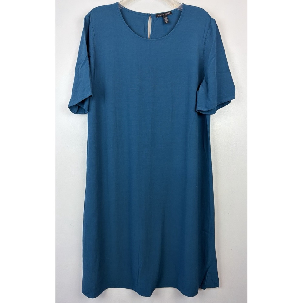 Eileen Fisher Shift Dress Womens Medium Blue Minimalist Classic Preppy Capsule